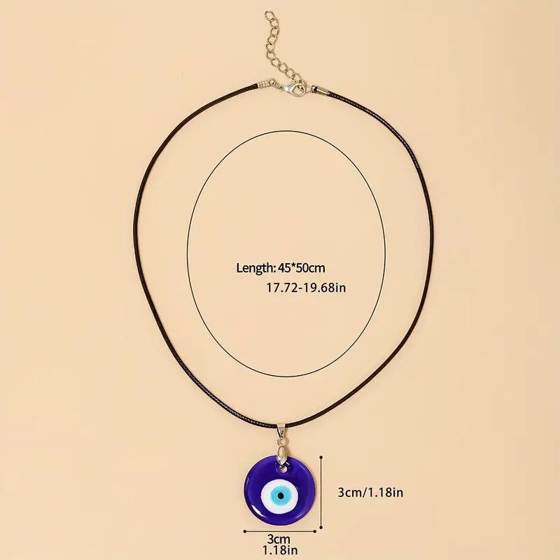 Blue Glass Turkish Eye Pendant Necklace Personality Wax Rope Necklace Protection Necklace Jewelry