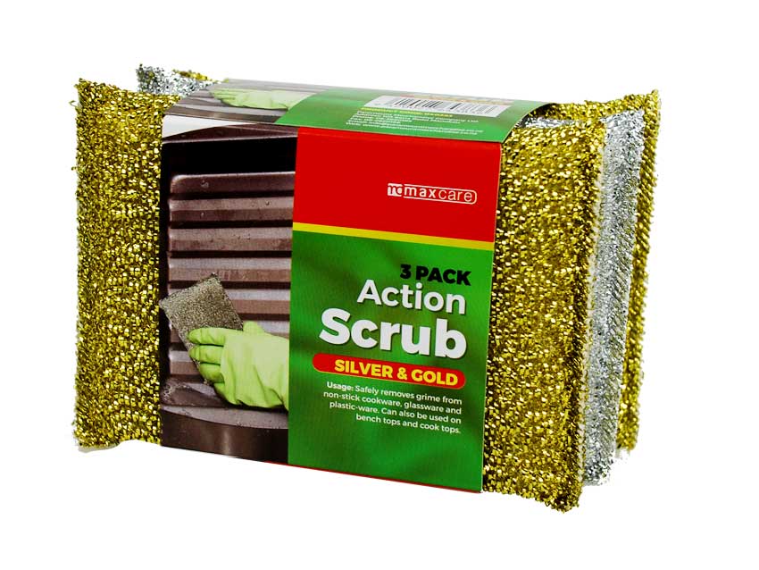 Maxcare Action Scrub Gold n Silver 130x85x18mm 3pk – 040383