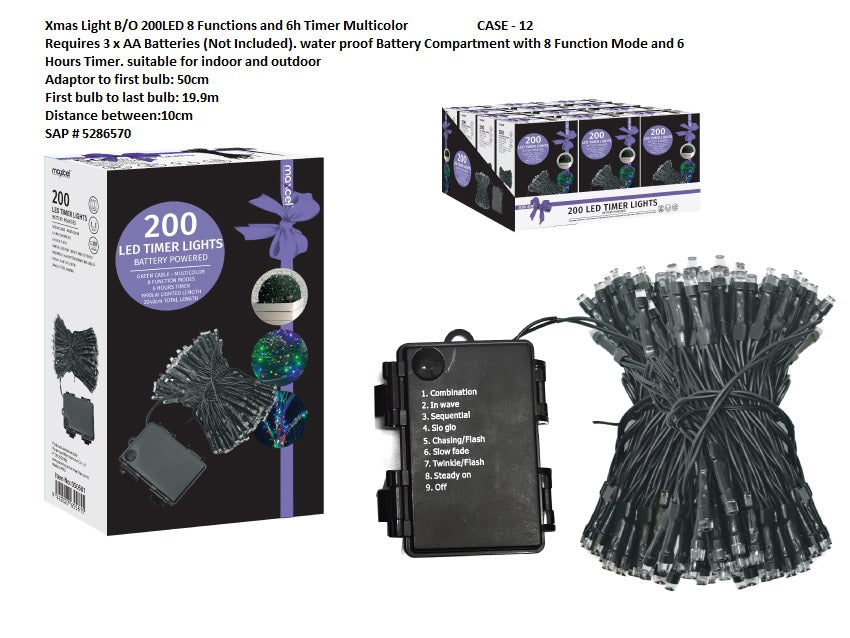 Xmas Light B/O 200LED 8 Functions and 6h Timer Multicolor SAP 5286570 – 050581