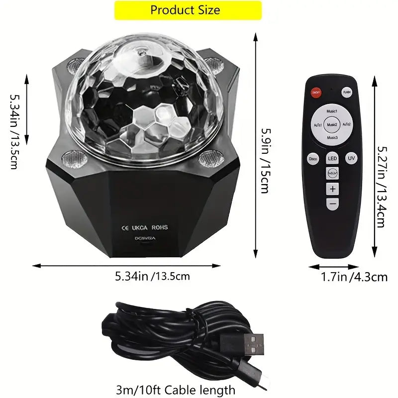 1pc Multi-color Disco Ball Party Lights Sound Activated LED DJ Strobe Light For Indoor Room Dance Parties Birthday Rave Home Club Karaoke Outdoor Stage Show Wedding Halloween Christmas Decorations
