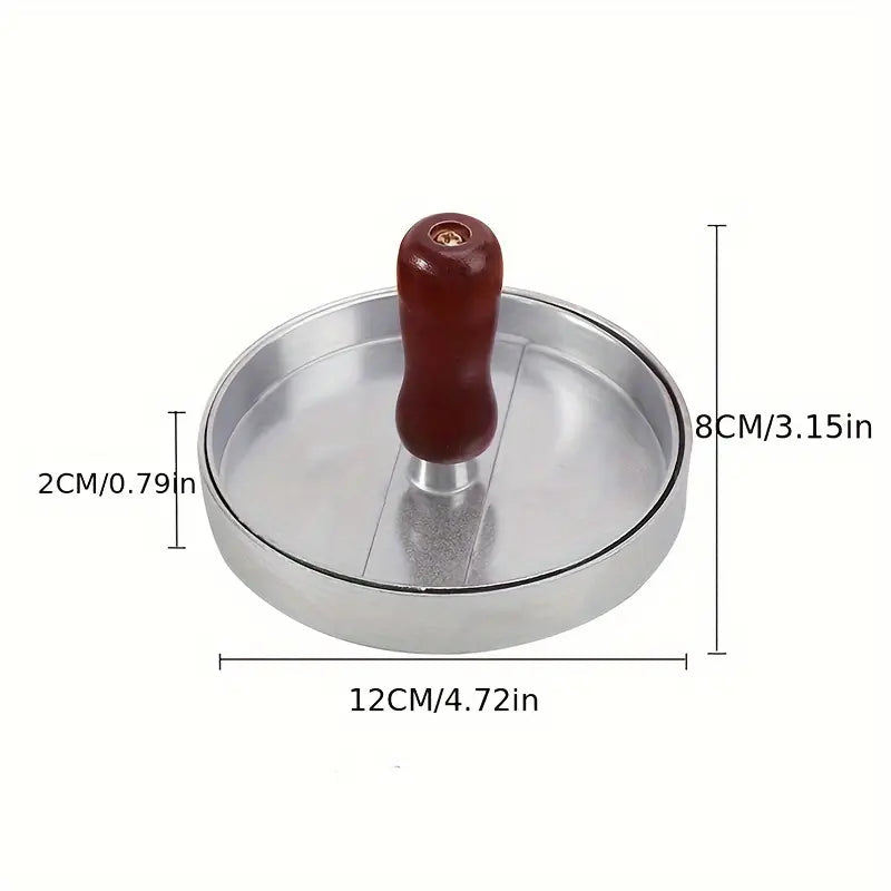 Heavy-Duty Stainless Steel Burger Press with Wooden Handle