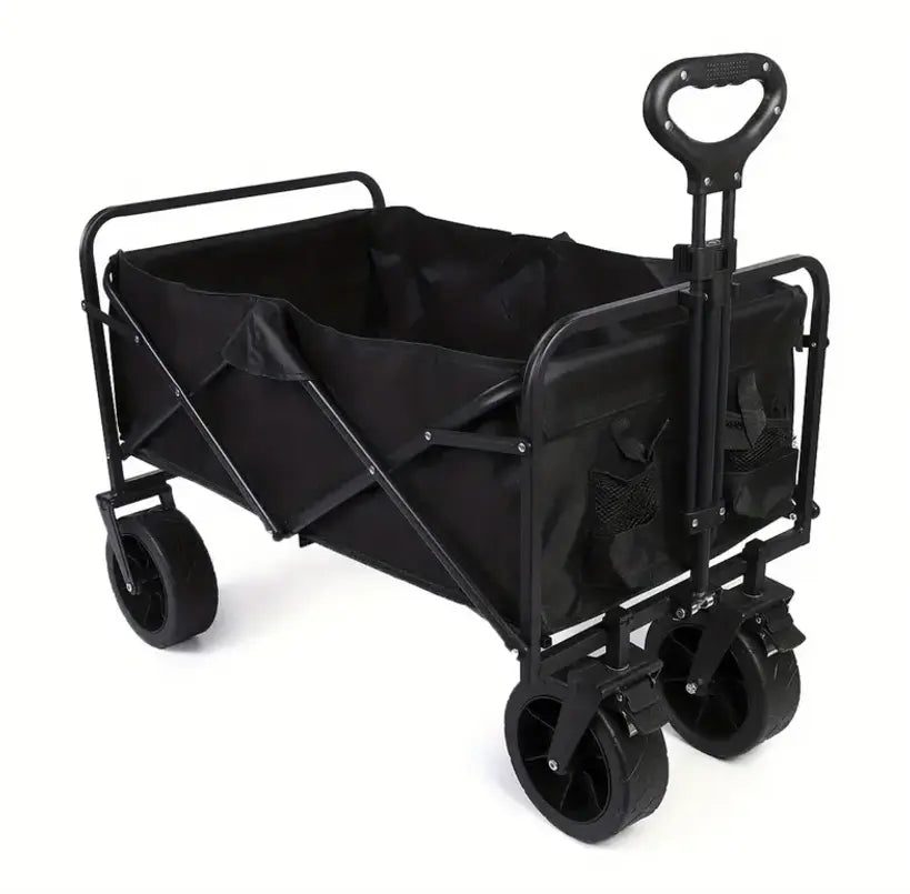 Foldable Utility Wagon Cart - All-Terrain with Adjustable Handle (Black)