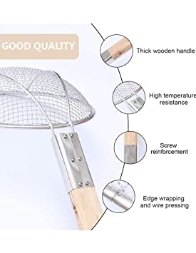 Stainless Steel Deep Fry Net Spoon Oil Strainer with U Shape Wooden Handle