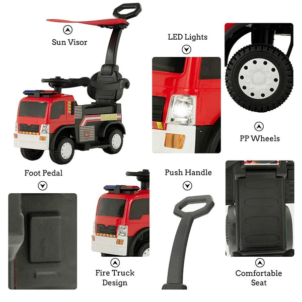 Fire Truck For Kids With Handle - Battery Operated
