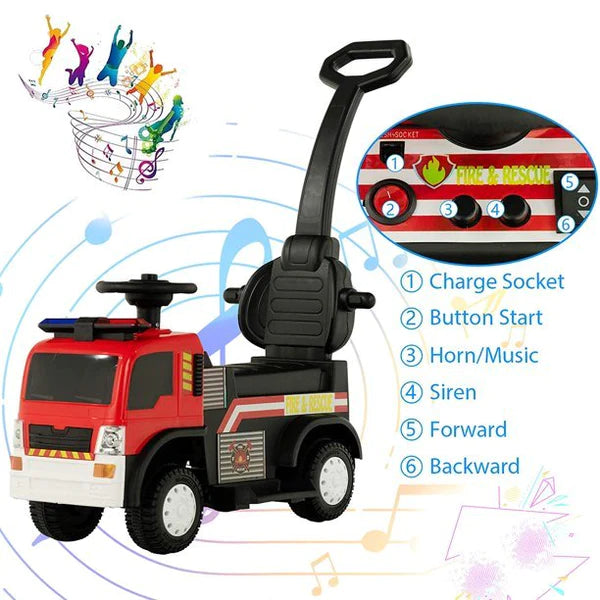 Fire Truck For Kids With Handle - Battery Operated