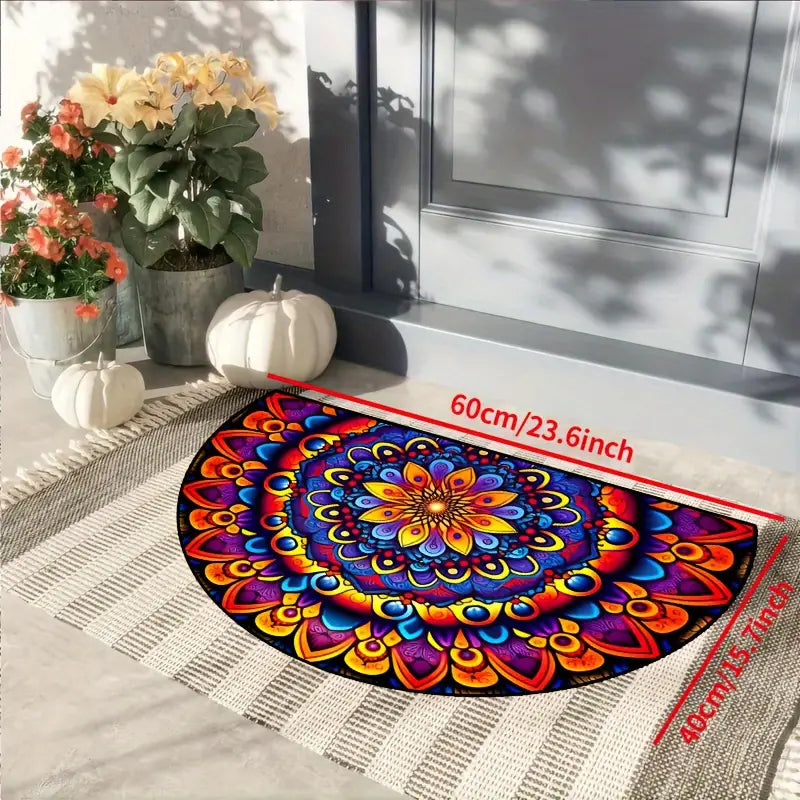 Washable Non-Slip Semicircular Doormat with Colorful Double Shadow