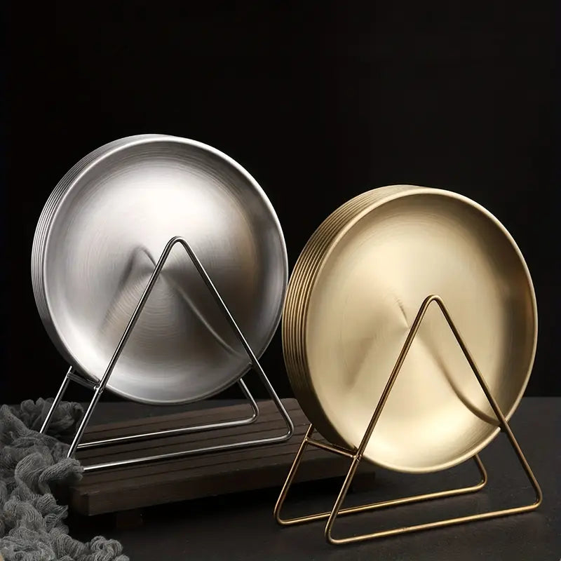 Set of 6 Korean-Style Stainless Steel Shallow Round Plates