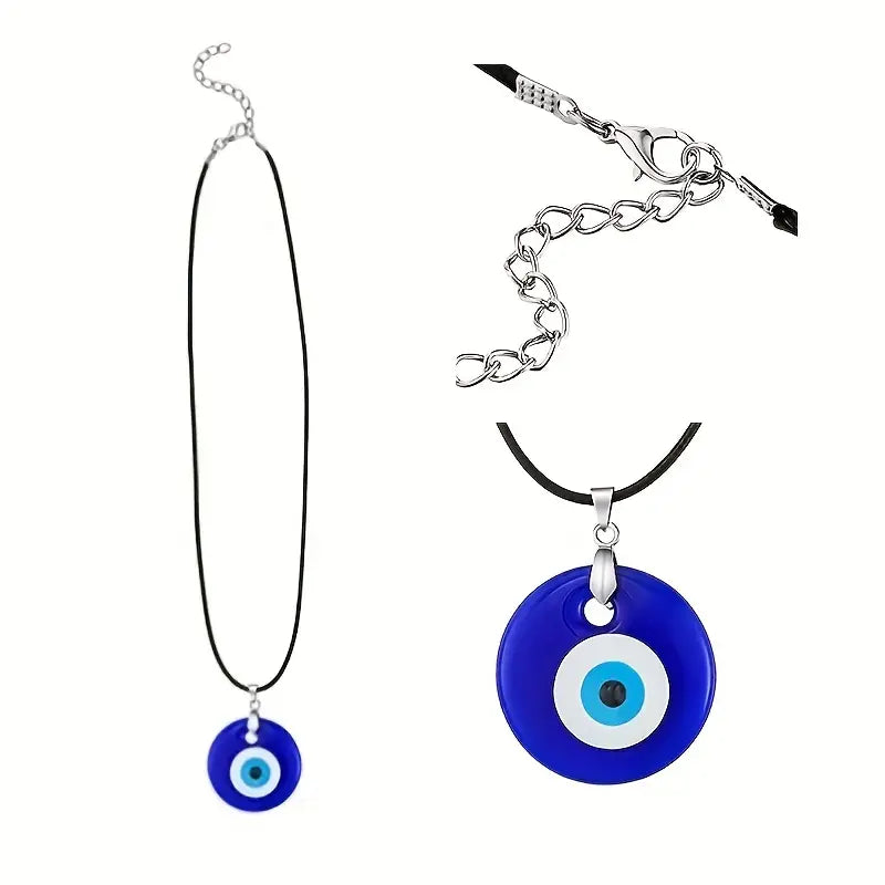 Blue Glass Turkish Eye Pendant Necklace Personality Wax Rope Necklace Protection Necklace Jewelry