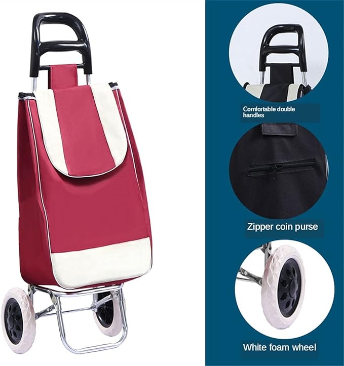 Grocery Trolley Folding Shopping Trolley with 2 Wheels Detachable Bag