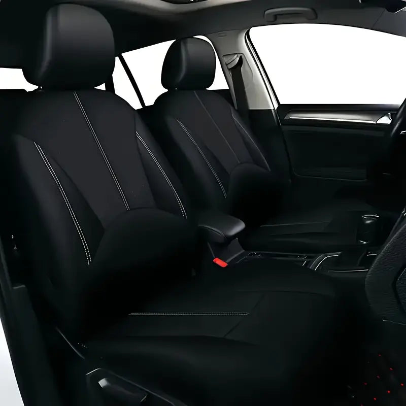 Faux Leather Universal Car Seat Cover 9pcs Set - Black