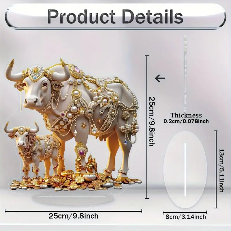 Luxurious Golden & Gemstone Acrylic Cow Statue