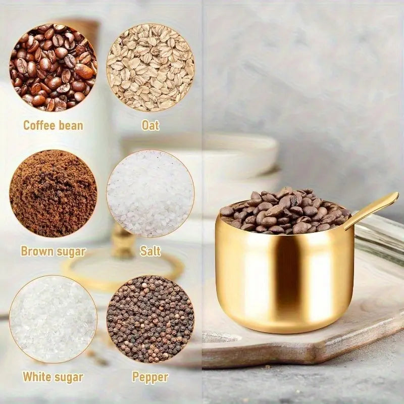 Elegant Golden Sugar Bowl with Lid and Spoon