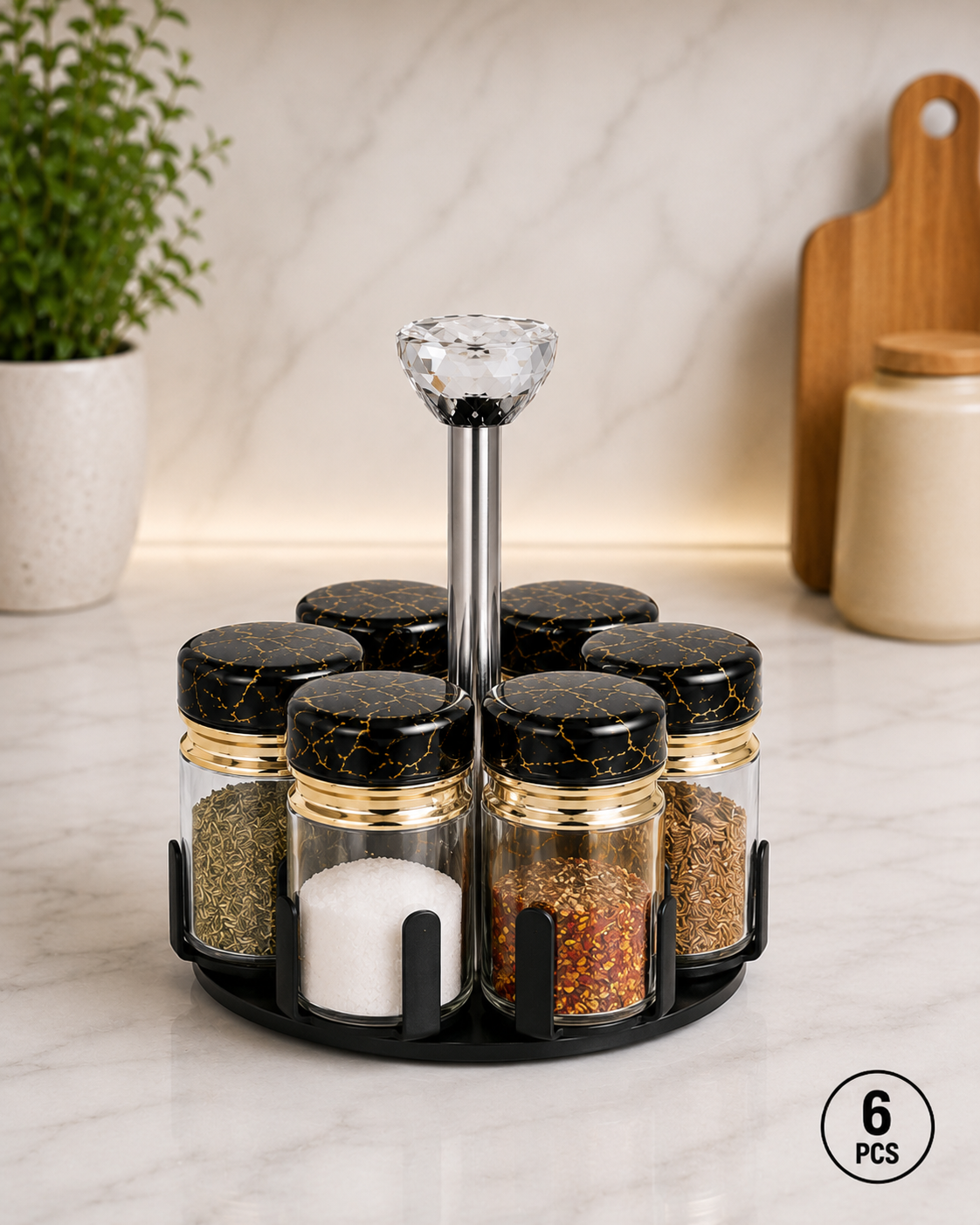Rotating 6Pcs Spice Set for Easy Organization