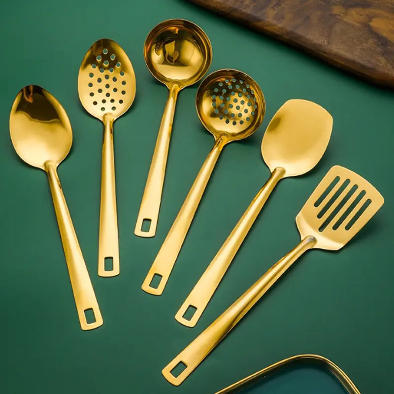 6pcs Korean Style Stainless Steel Gold-Plated Spatula Kitchenware Set