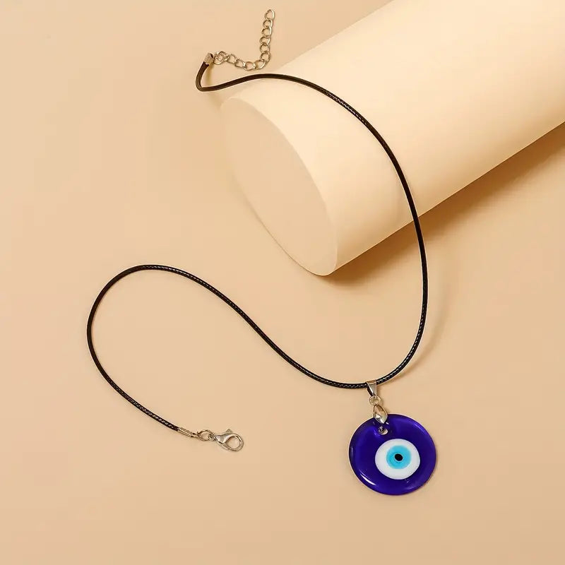 Blue Glass Turkish Eye Pendant Necklace Personality Wax Rope Necklace Protection Necklace Jewelry