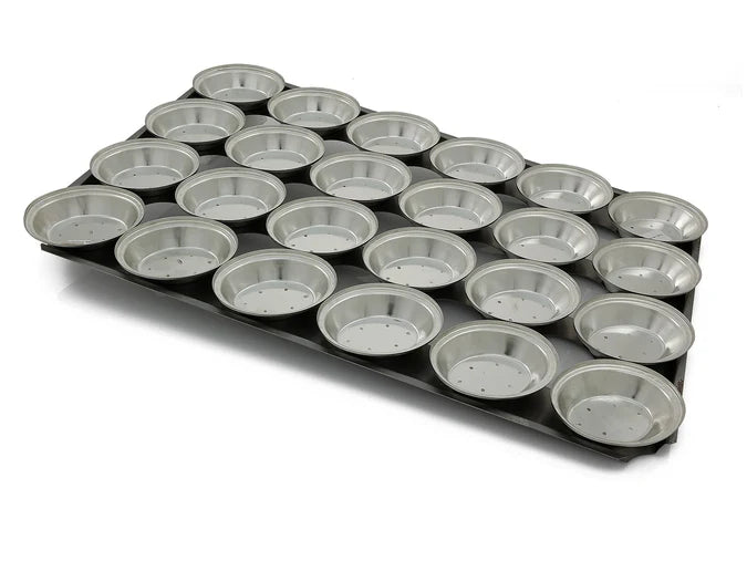 18" Pie Baking Tray - 24x Oval 13cm x 3cm Deep Pies Commercial S/S Self Cutting