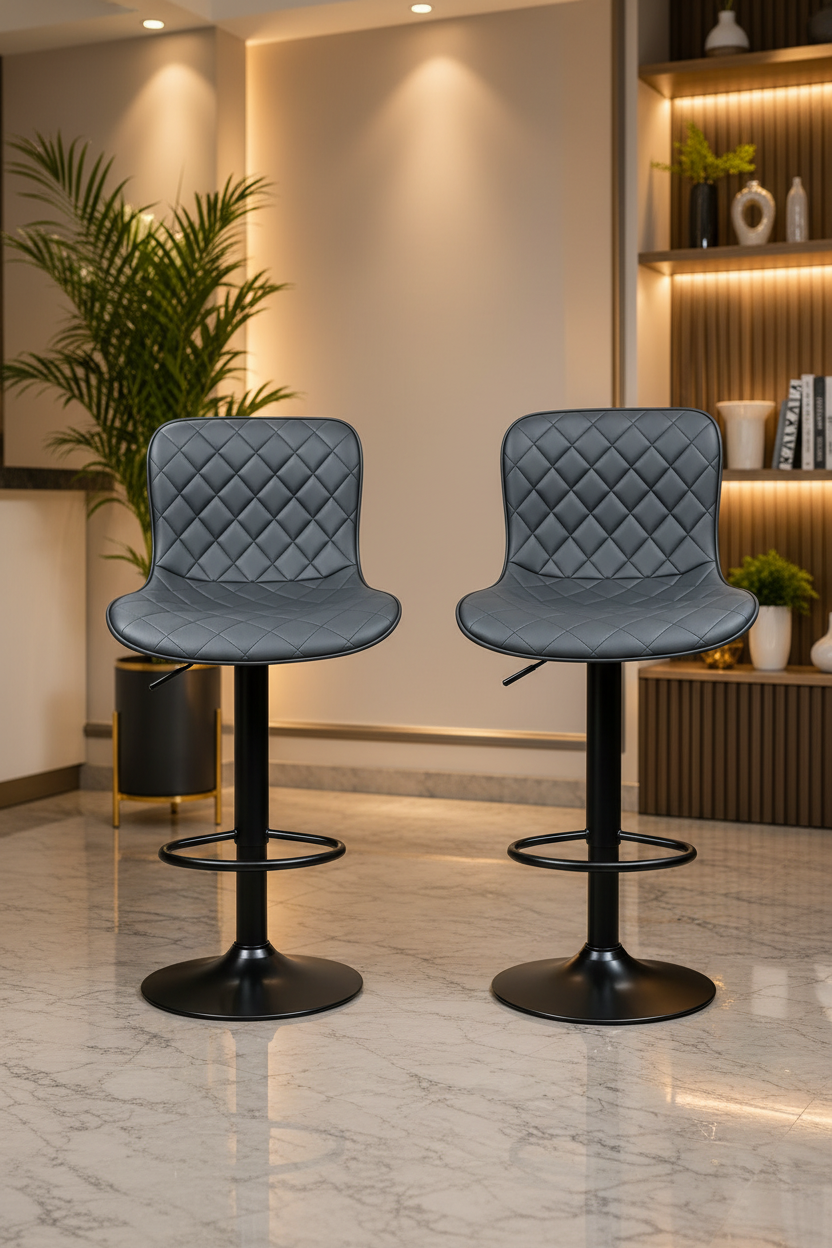 Bar Stool set of 2- 0875 Faux Leather Bar Chairs,Upholstered Counter Height with High Backrest for Kitchen Island, Black