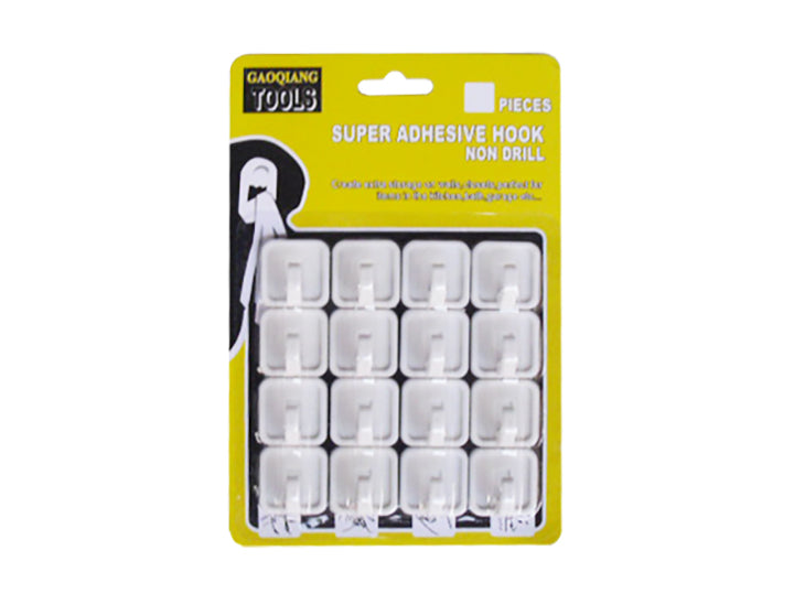 16pc Plastic Adhesive Hooks