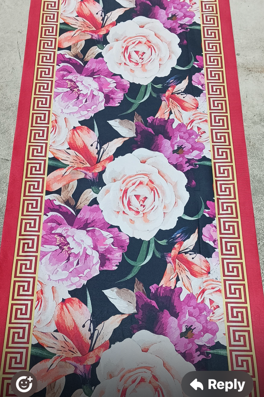 Floral patterned fabric with decorative border on a phone screen