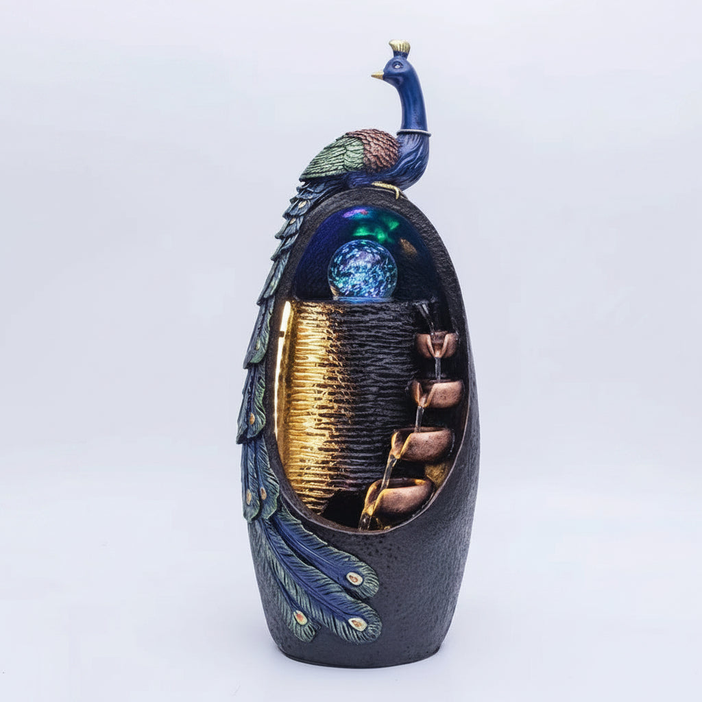 Elegant Peacock Water Fountain - Electric