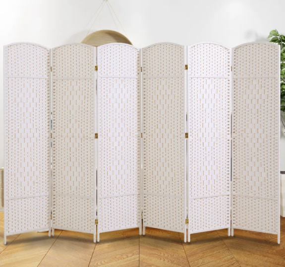Room Divider 6 Panel Bamboo - 180cm x 300cm - White(SPY-028)