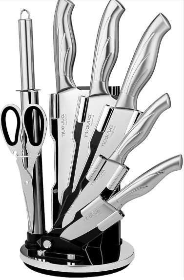 Kitchen Knife Set with Rotating Stand - Sharp Stainless Steel Knives Set - 360 Degree Rotating Block