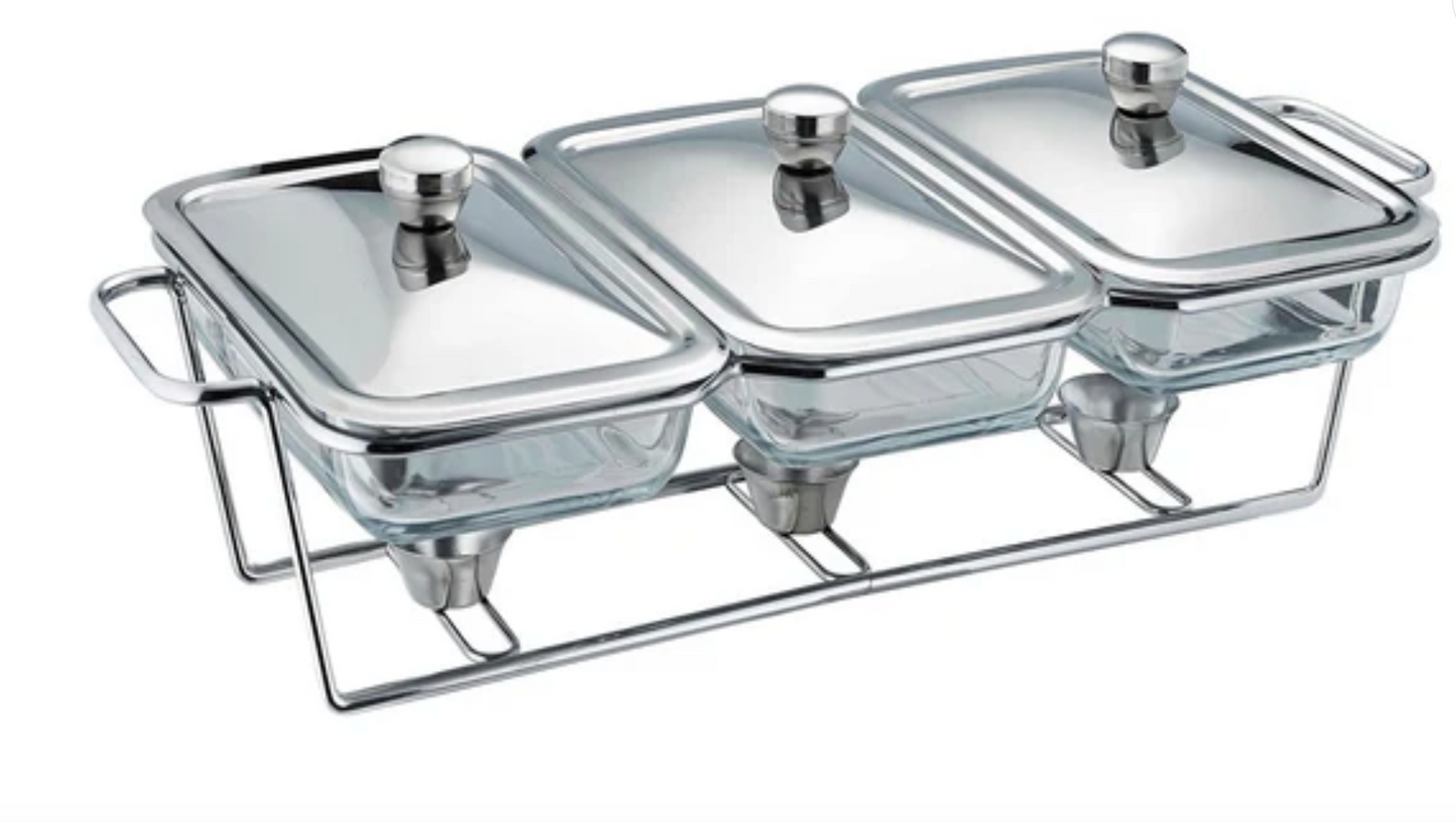 Silver Triple Pyrex Chafing Dish 1.3L