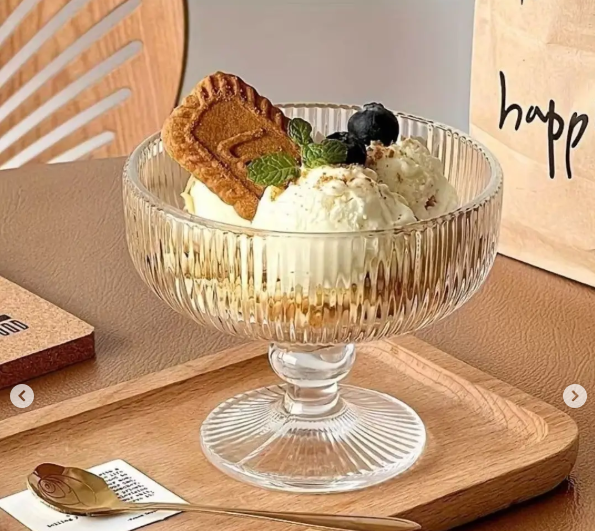 6pcs of Vintage Striped Embossed Glass Dessert Bowls