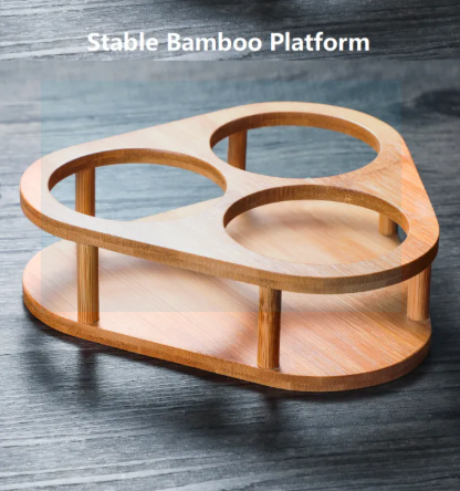 Triangle Bamboo Platform Spice Container Jar Set Spice Jar Set 3PCs Glass Jar Bamboo Cover Spoon and Tray
