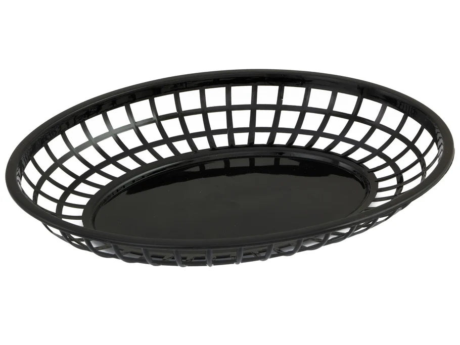 30cm x 22.5cm Oval Food Serving Basket - Black Plastic
