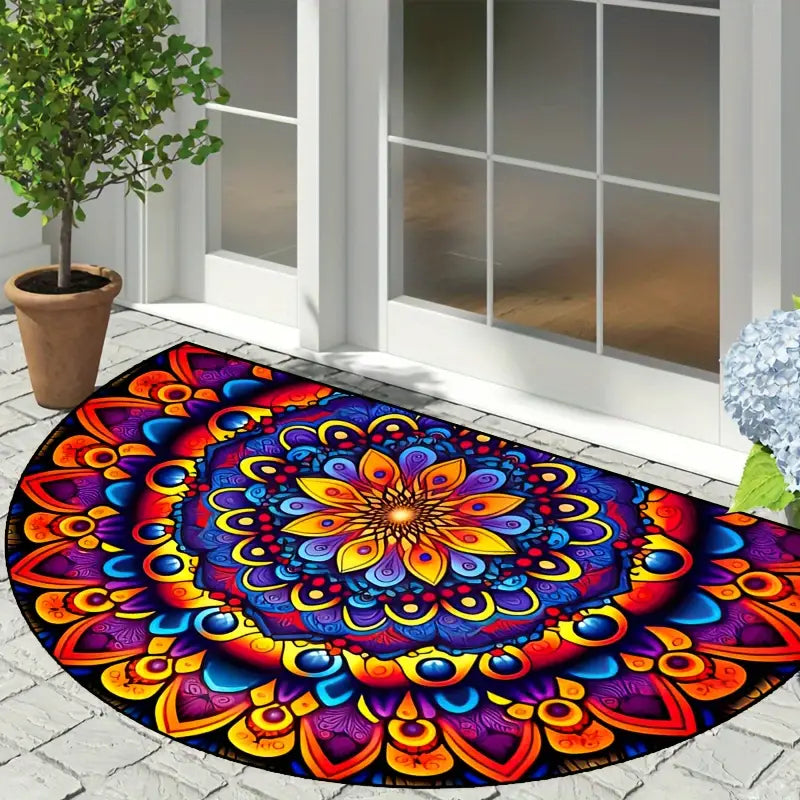 Washable Non-Slip Semicircular Doormat with Colorful Double Shadow