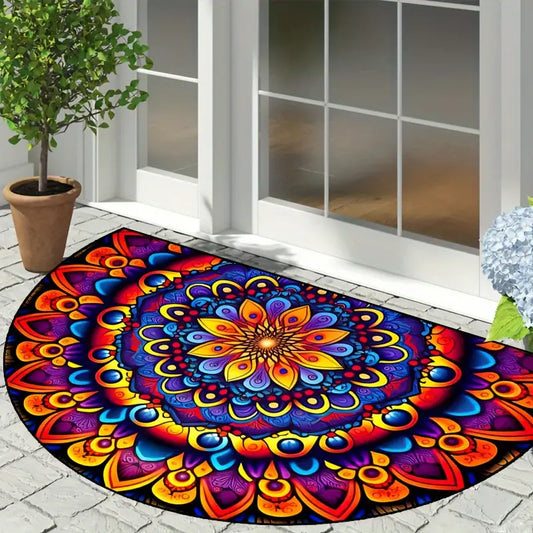 Washable Non-Slip Semicircular Doormat with Colorful Double Shadow