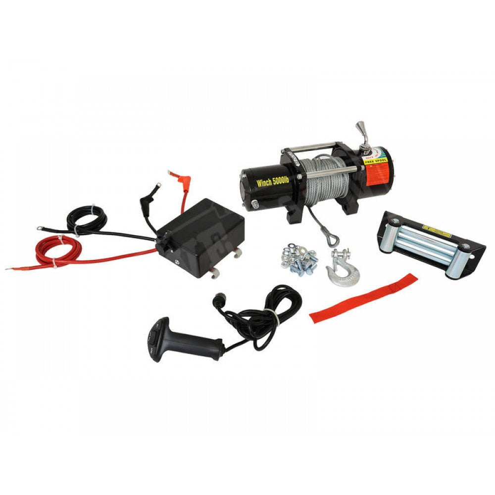 5000lbs Winch 12V + 4-Way Roller Fairlead | 2200kg Recovery / Boat Winches 1.2HP