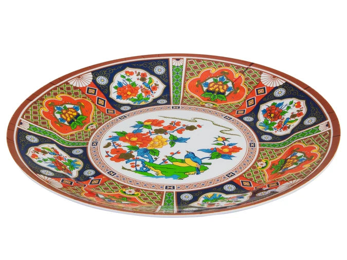 41cm Large Round Plate with Birds Pattern - Melamine Serving Dish Platter