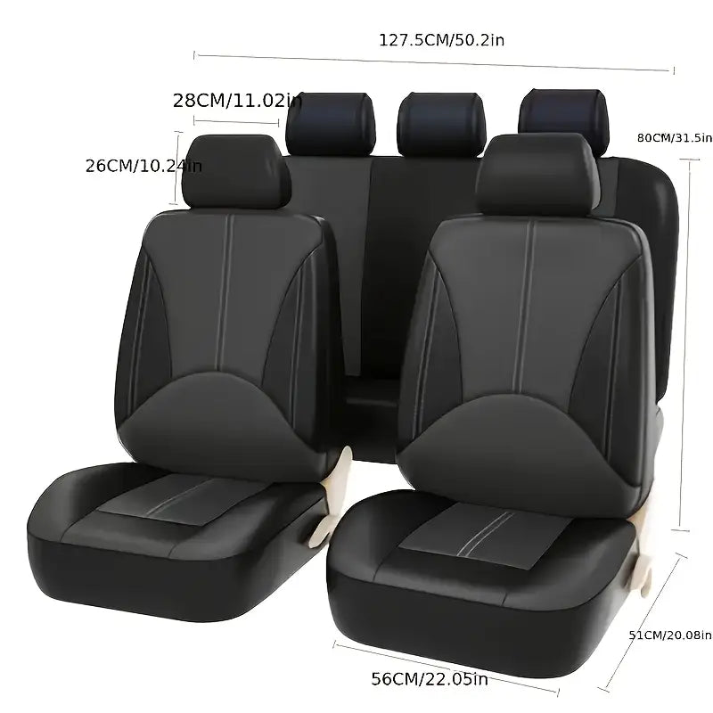 Faux Leather Universal Car Seat Cover 9pcs Set - Beige