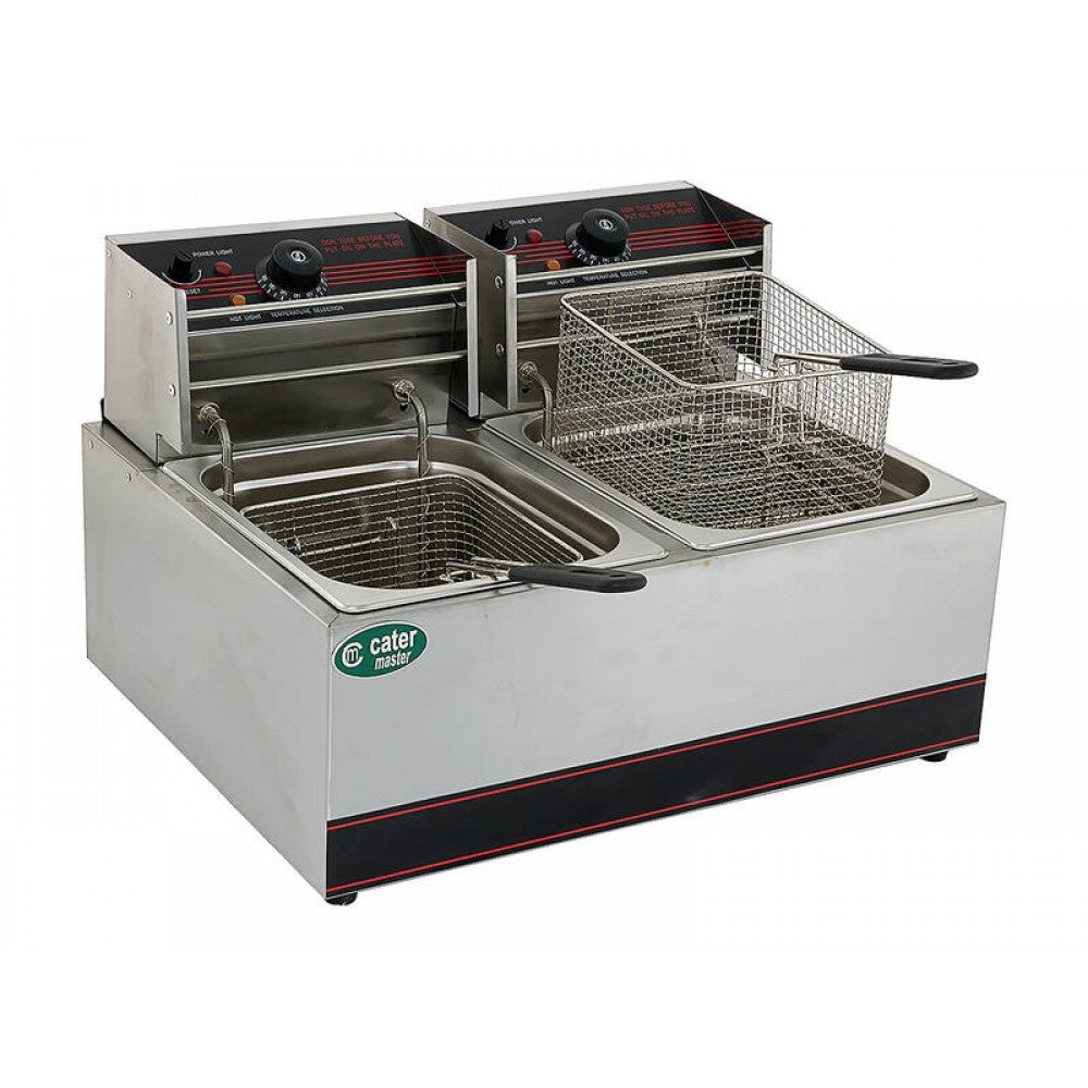 16L Twin Deep Fryer 2x 2.4kW Electric - Commercial Benchtop 8L Vats + Baskets