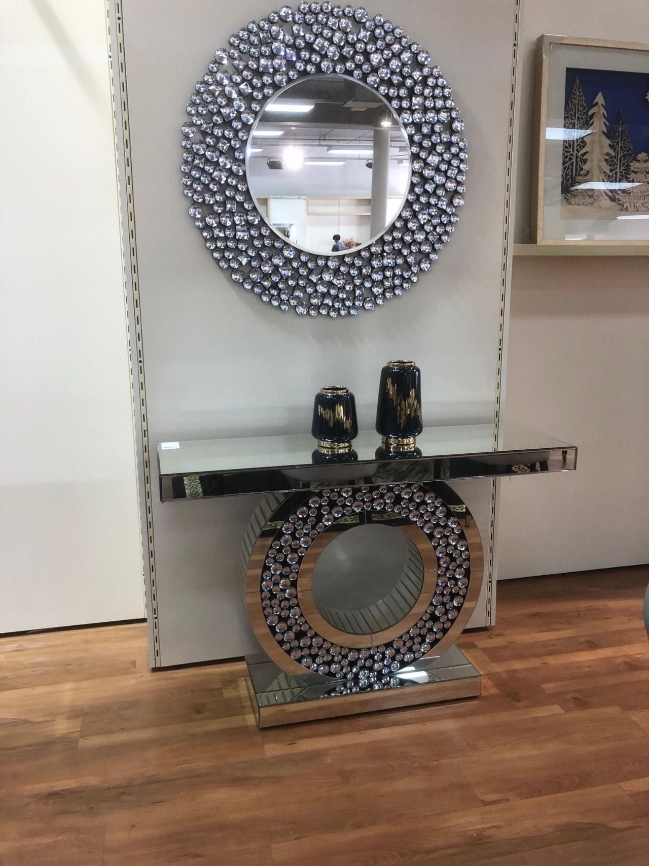 Designer Pearl Console Table + Mirror Set