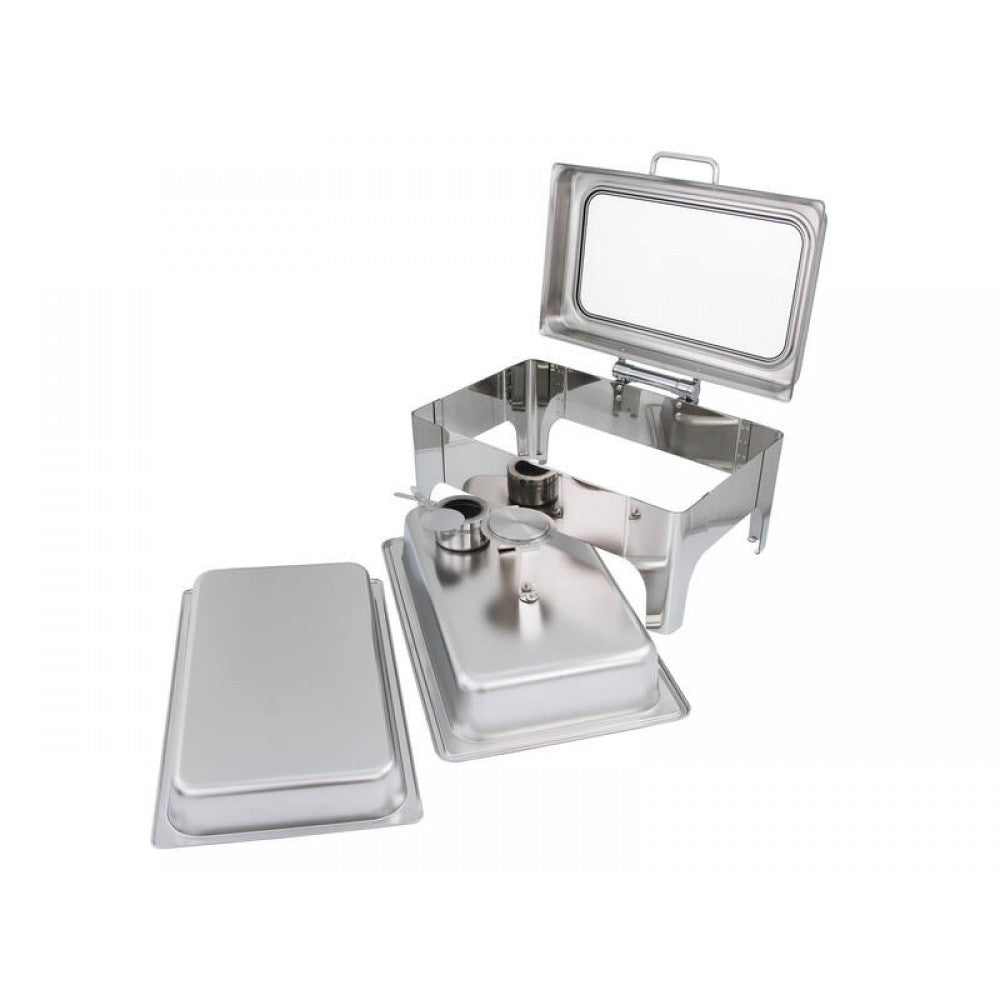 Food Warmer Chafing Dish with Soft Close Clear Glass Lid - 1/1GN Size S/S