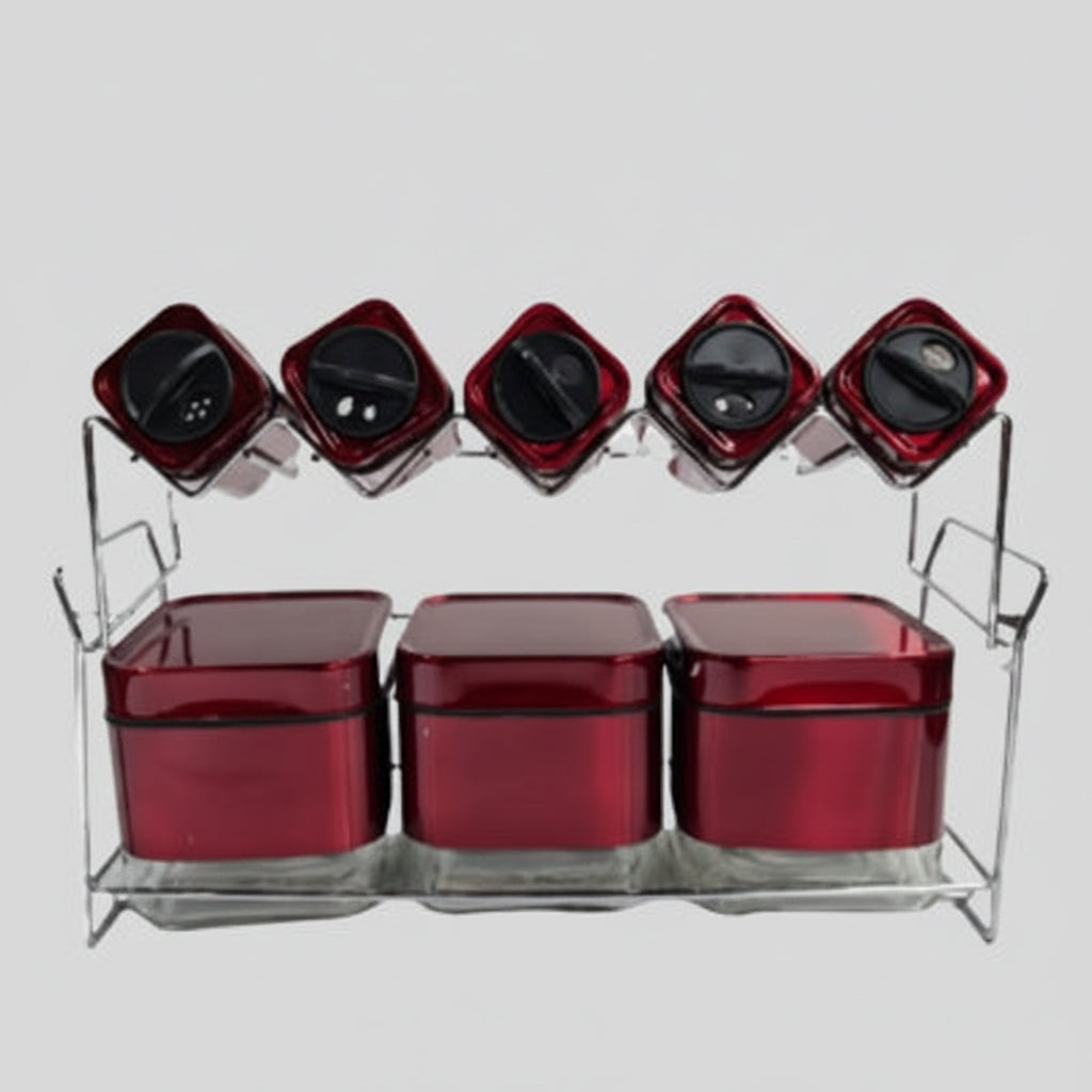 Condiments 8 Piece Set- Dark Red