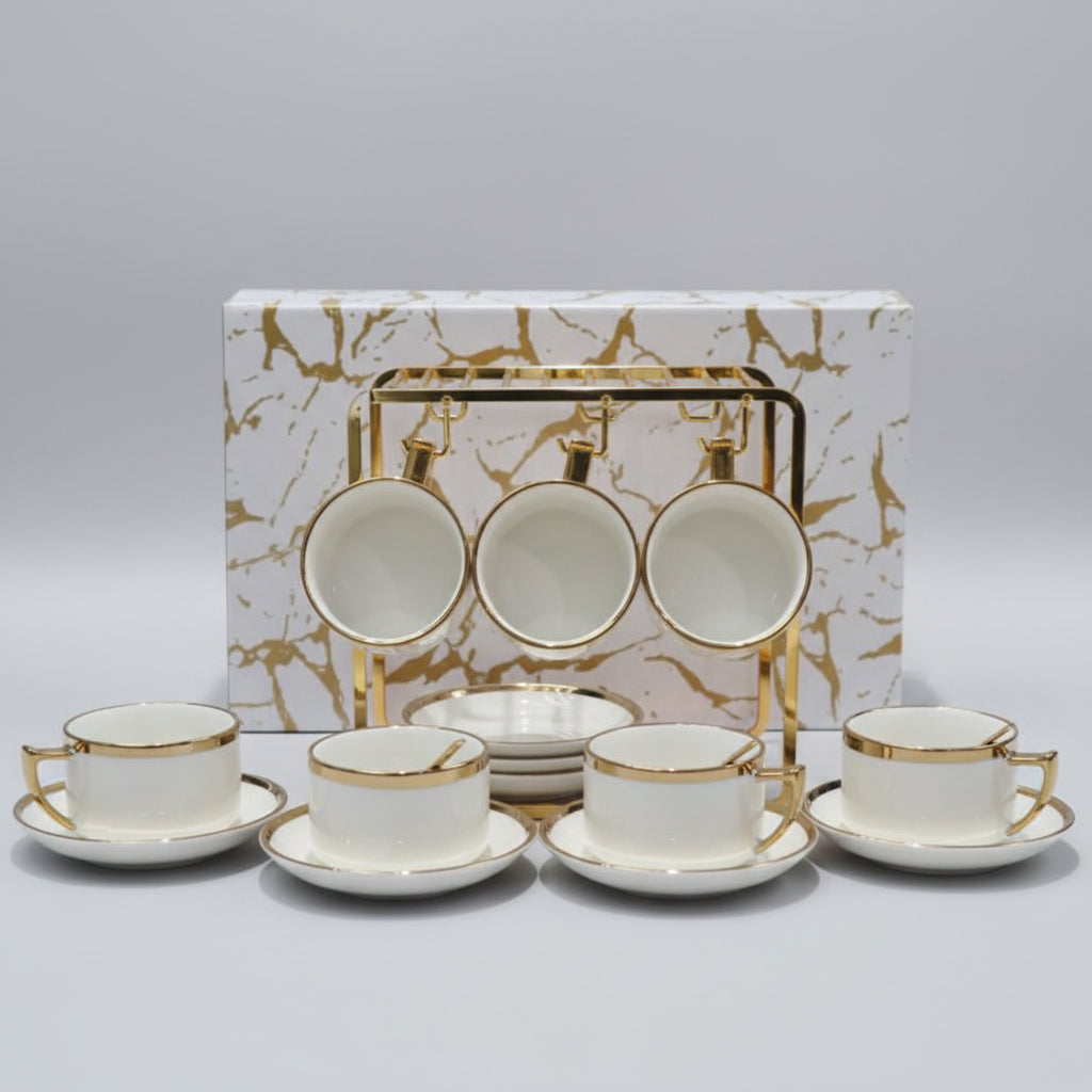 Cup and Saucer 18 pcs Set White and Gold