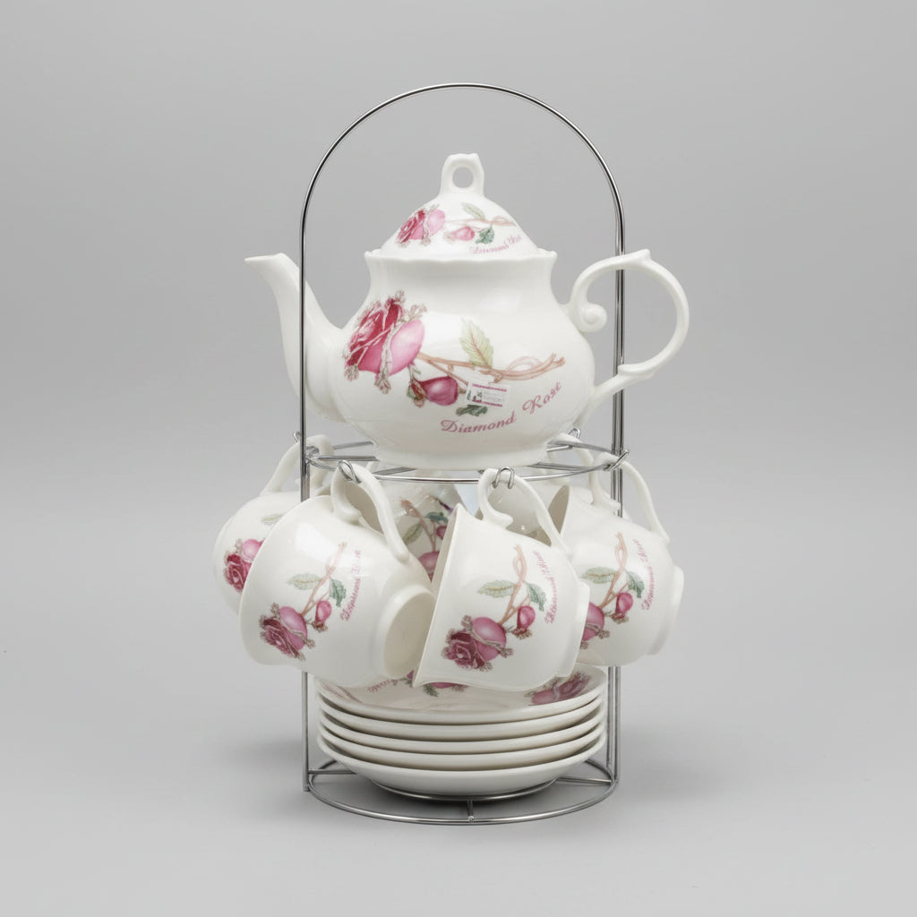 Cup and Saucer 13 pcs Set White Floral