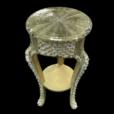Round Mirror Gold Finish Table Tall