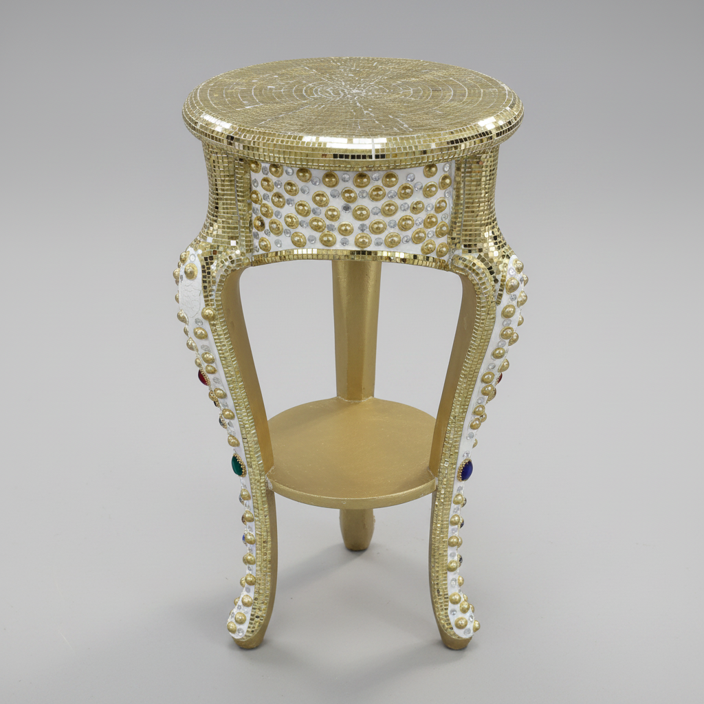 Round Mirror Gold Finish Table Tall