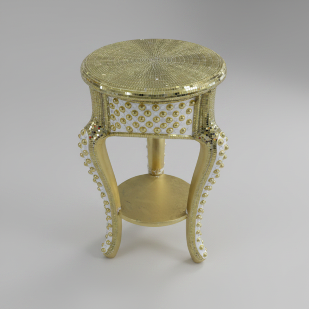 Round Mirror Gold Finish Table Short