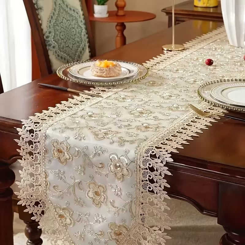 Rectangular Embroidered Lace Table Runner