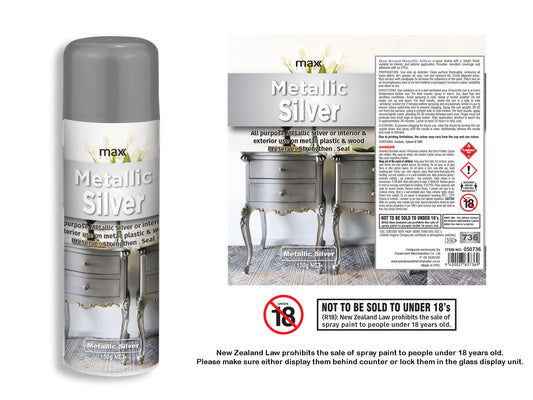 Max Brand All Surface Spray Paint Metallic Silver 100g #736 – 050736