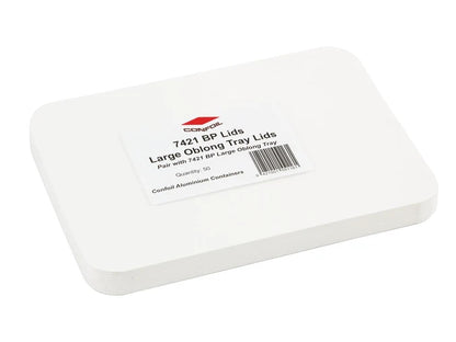 50 Large Oblong Tray Lids for Foil Containers - White Card - 21cm x 15cm