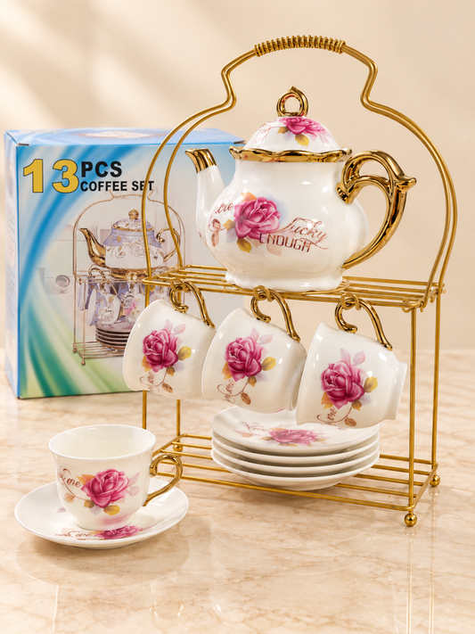 Cup and Saucer 13 pcs Set Pink Floral
