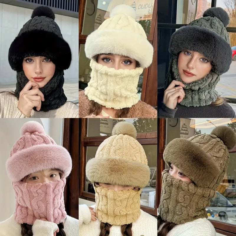 Winter fleece-lined plush hat with ear flaps