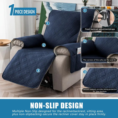 1pc Quilted Recliner Chair Cover With Pockets -Brown